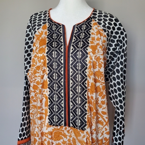 Elegant Orange and Black Patterned Women's Tunic - Picture 7 of 12